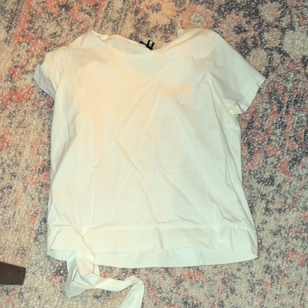 White Short Sleeve Top with Tie Detail